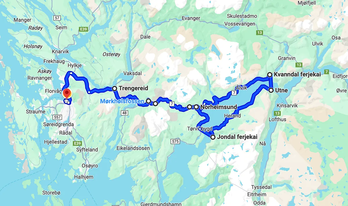 Kart over Hardangerfjordtour
